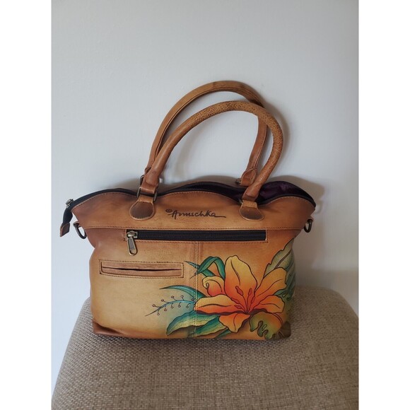 Anuschka Shoulder Bag Purse Tropical Paradise Hibiscus Leather Hand Painted - Picture 4 of 10